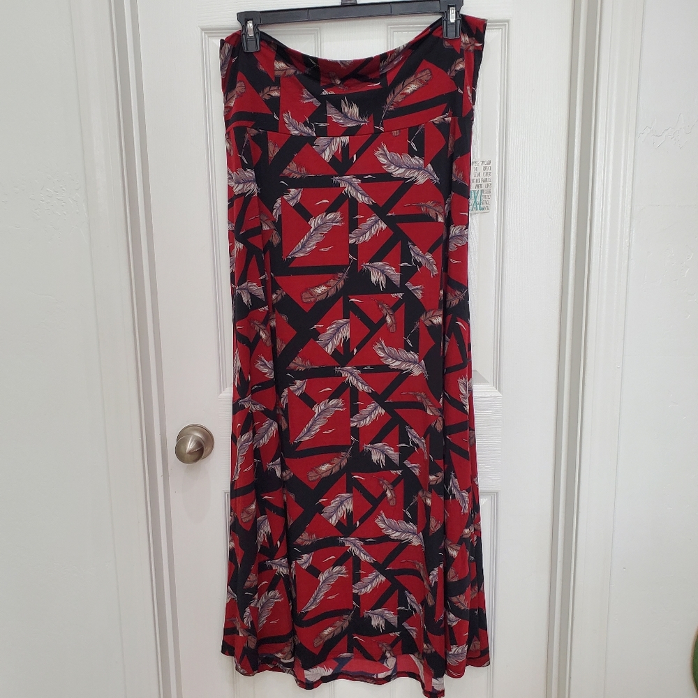 LuLaRoe Maxi Skirt Black Feather Print Stretch Womens Size 2XL NWT